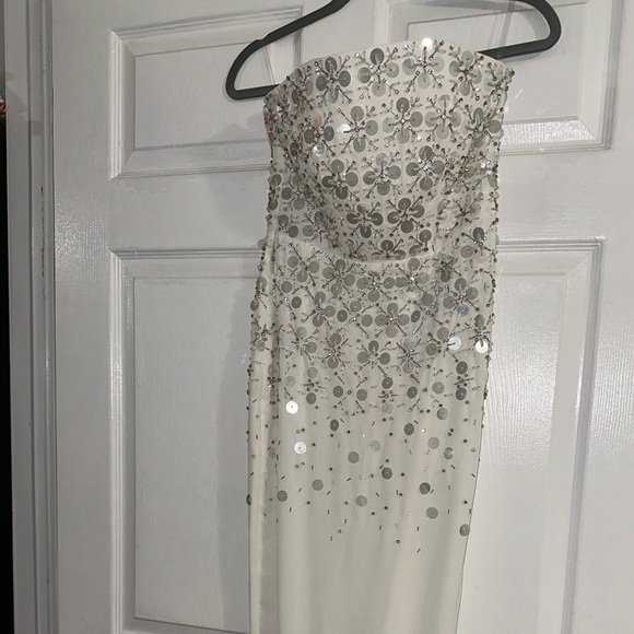 Oh Polly Hand Embellished Bandeau Maxi Dress in Ivory - Picture 7 of 8